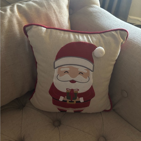 Red Holiday Pillow with Santa Claus Design - Picture 2 of 4